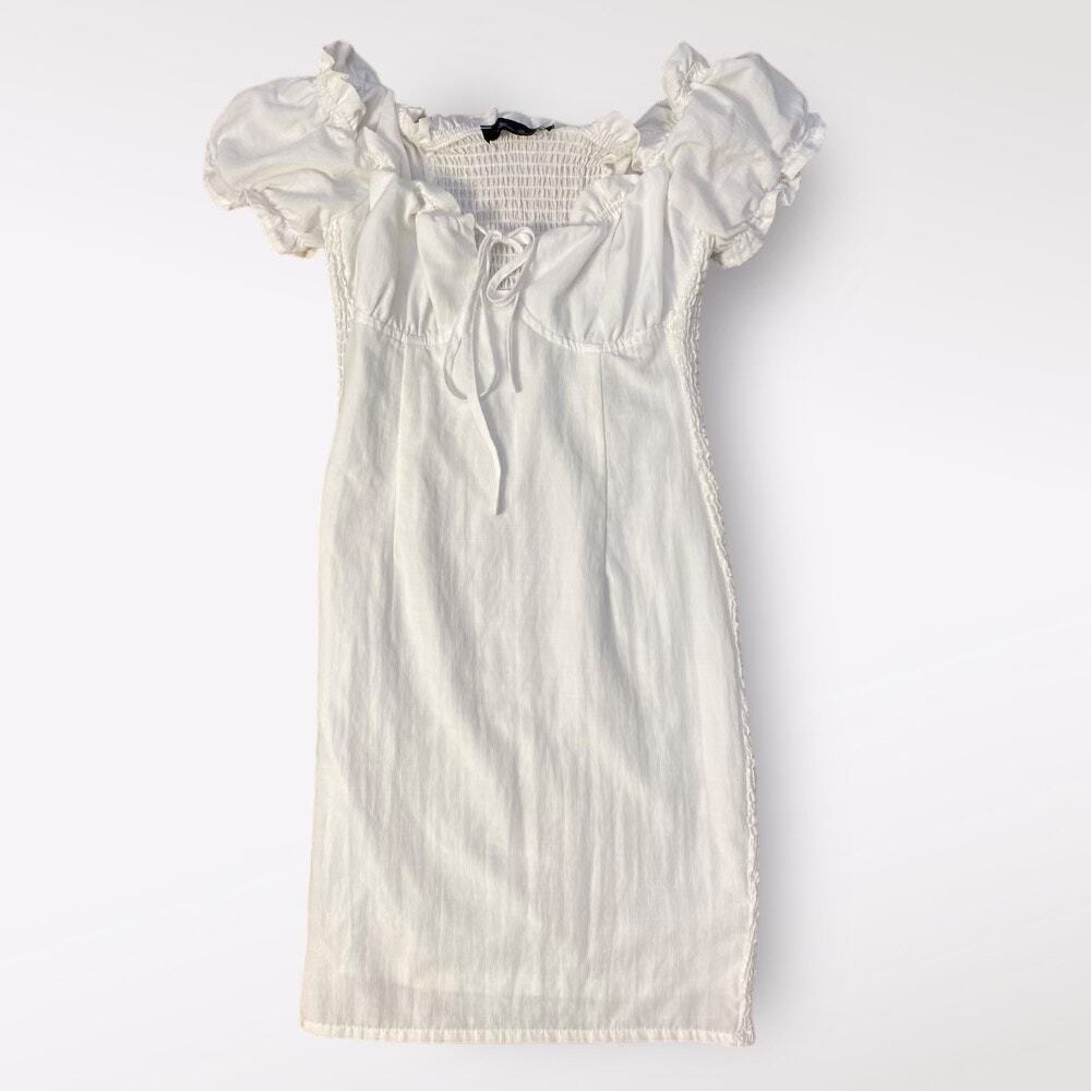 Anna Grace White Puff Sleeve Mini Dress Size S